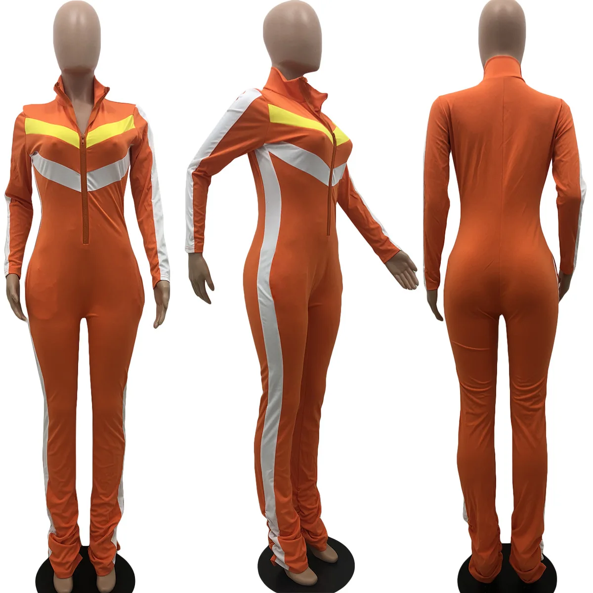 

HAOOHU Sexy Bodycon Romper Womens Jumpsuit Zip Striped Fall Fashion Clothes One Piece Club Outfits Streetwear Jumpsuit Overalls