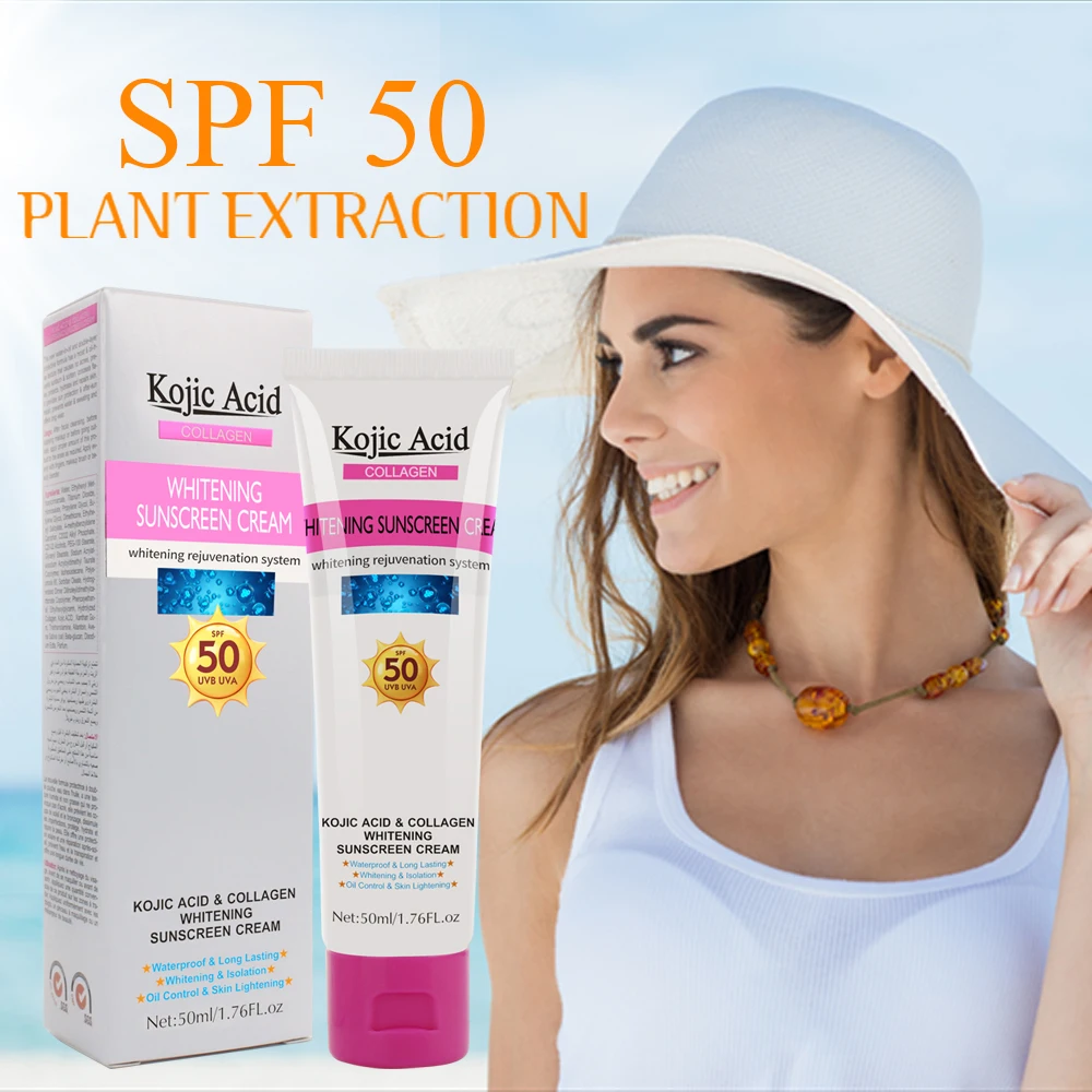 12PCS Kojic Acid Collagen Sunscreen Cream Whitening Concealer Isolation UV Moisturizing Skin Care Long Lasting SPF50 Wholesale
