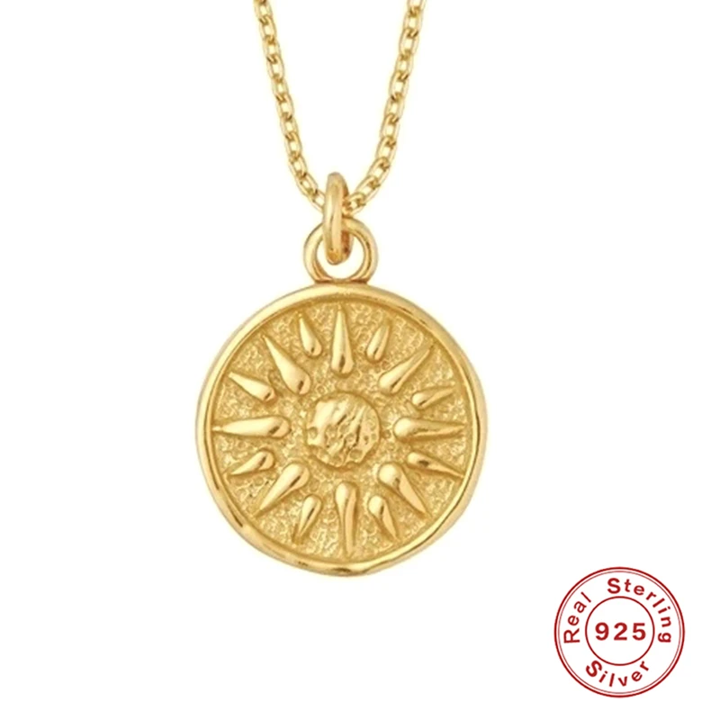 Aide Vintage Sun Pendant Necklaces for Women Banquet Party Jewellery Sterling Silver 925 Sunflower Gold Necklace Collare Chain images - 6