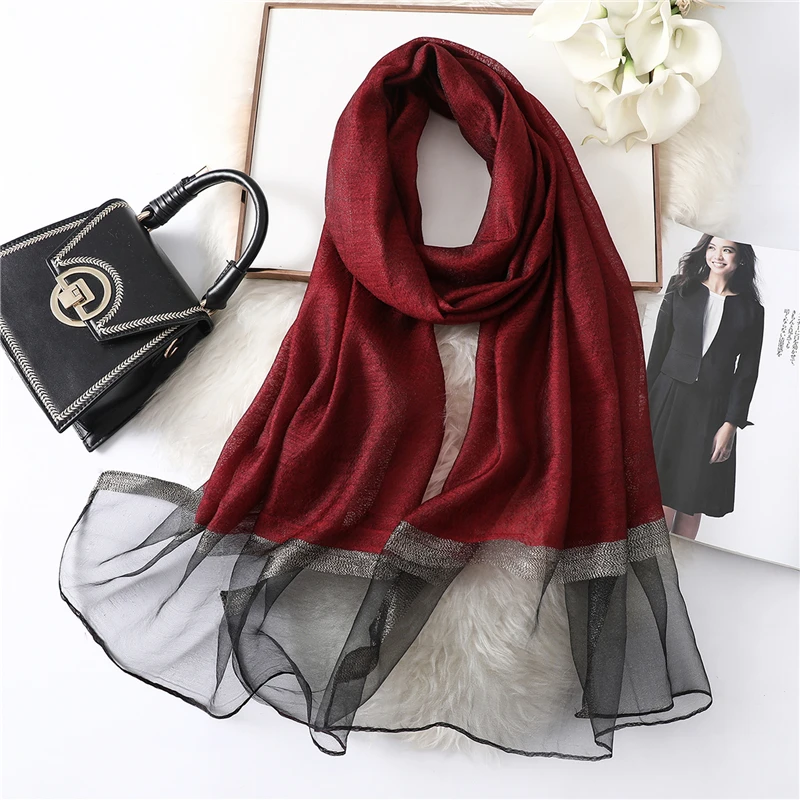 2020 модный однотонный шелковый шарф для женщин блестящий хиджаб фуляр из пашмины