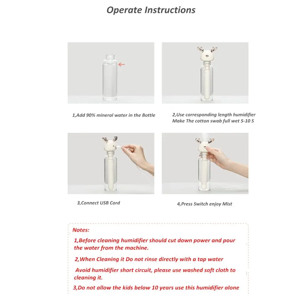 

Mini Deer Humidifier Ultrasonic Cool Mist USB Air Humidificadors For Hotel Travel Car Office Living Room Aroma Air Diffuser