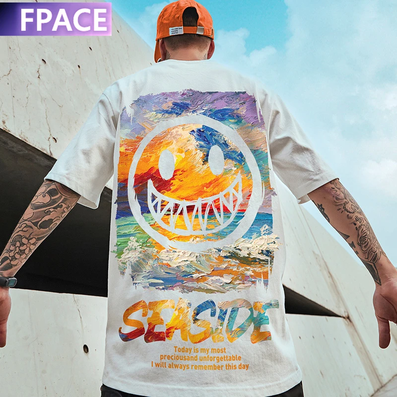 

FPACE 2021 Funny Printing T-shirt Men Summer Half Sleeve Tshirt Large Size Casual Fashion Hip Hop Graffiti Tops Tees Plus Size