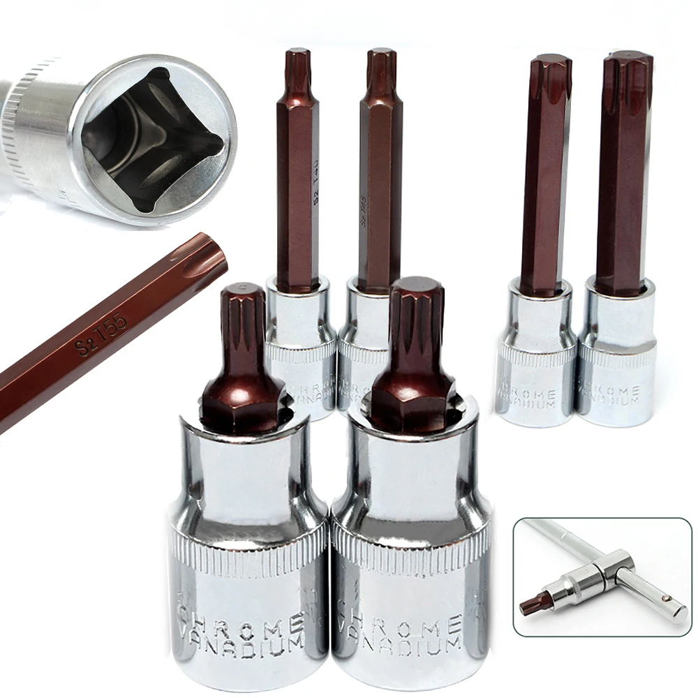 

Screwdriver Bits Set 1/2inch S2 Hex 6/12-Point Torx Head Square Drive Socket Wrench CRV 100mm Long Auto Hand Repair Adapter Tool