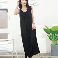 2022 summer maxi dresses women ankle length sleeveless modal long gown casual black gray cotton home dress clothes for lady