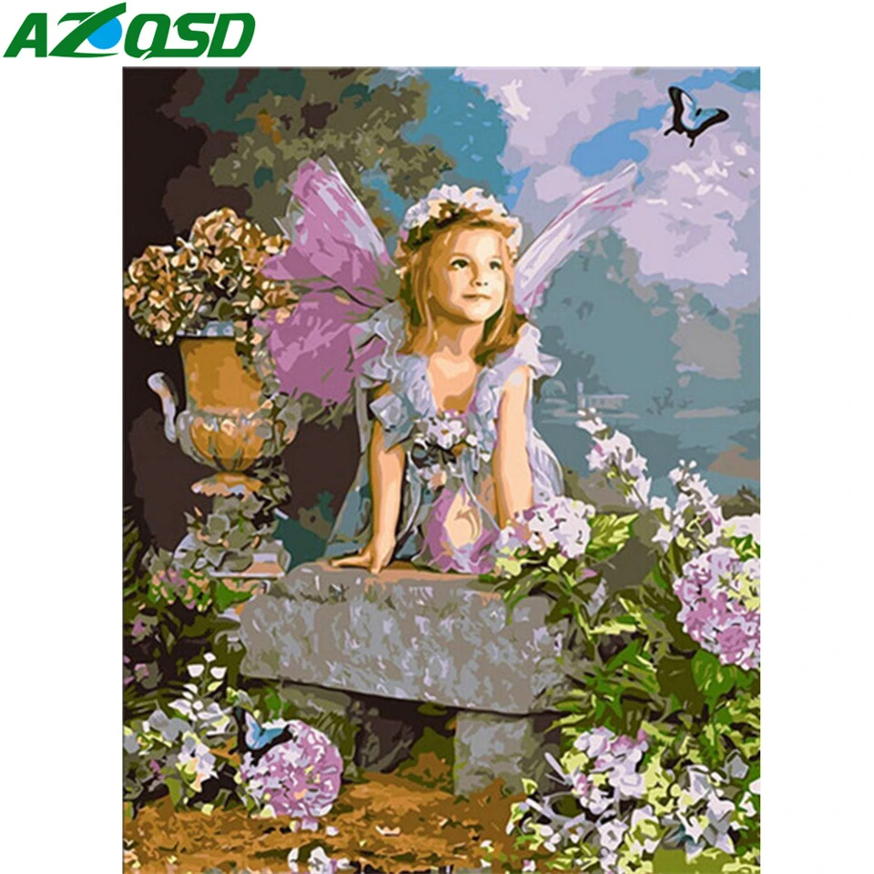 AZQSD взрослая Раскраска по номерам девушка DIY Unframe акриловая настенная краска