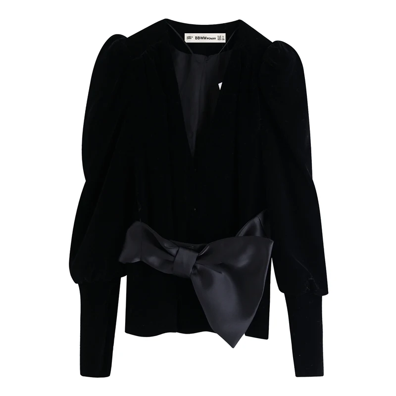 ZOEPO однотонные куртки с бантами женские модные повседневные Бархатные Пальто v