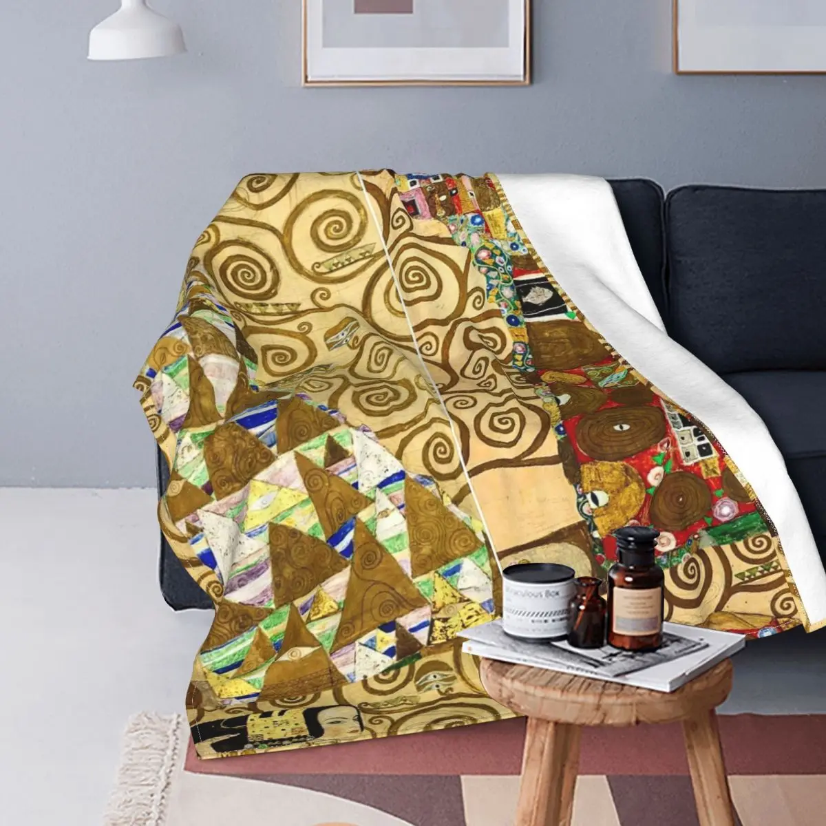 

Gustav Klimt Fleece Decke Dame Baum des Lebens Stoclet Fries Decken für Bettwäsche Couch Weiche Bettdecke