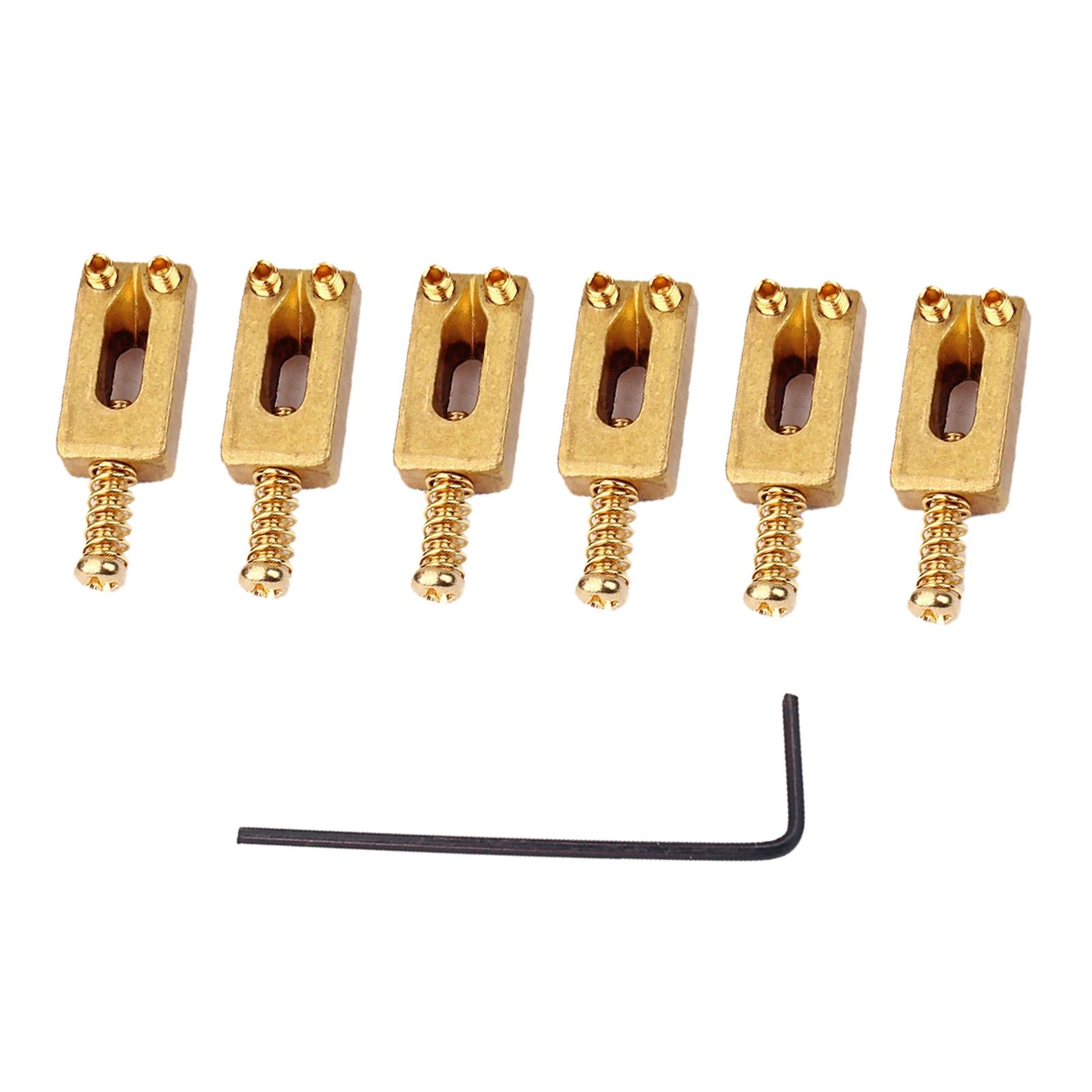 

Pack of 6 Brass Gold Guitar Bridge String Saddles with Screws Wrench fit for ST Stringed Guitar Replacement Parts Accessories