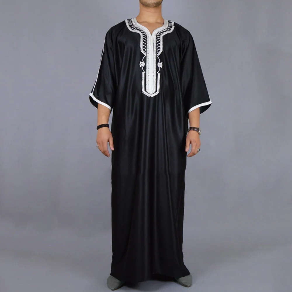 Best Selling Saudi Arabian Men'S Muslim Elegant Long-Sleeved Solid Color Satin Pattern Pakistani Men'S Jl012