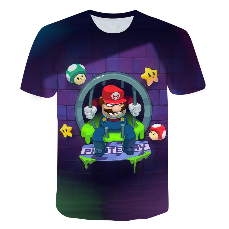 

2021 Summer Children Mario Short Sleeve T-Shirts Kids Super Mario Print Boys Girl Tops Tee Mario Brother T Shirts Baby Boys