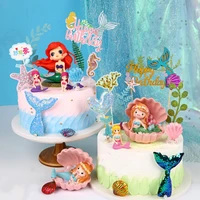 ocean mermaid cake toppers scallop seaweed seahorse starfish cake decor 1st birthday decor happy birthday party decor kids girls