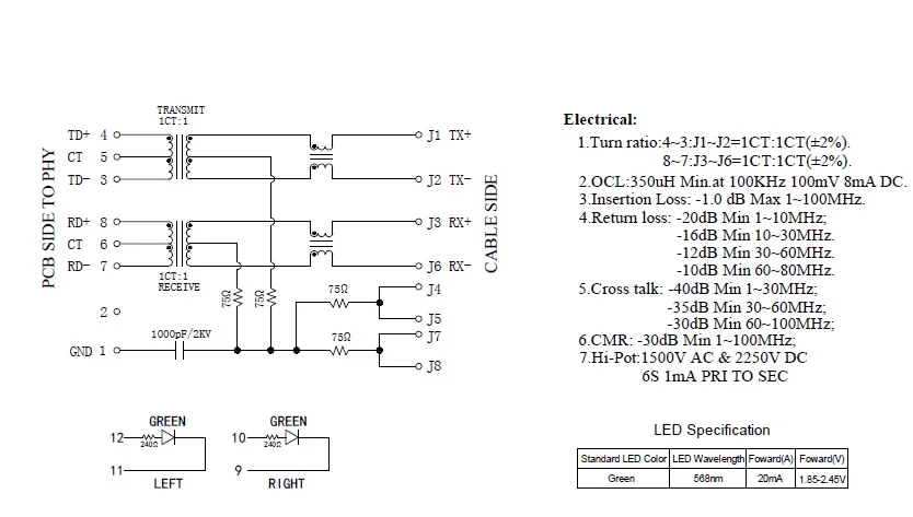 1 шт. RJ45 порт экранированный модульный магнит PCB Jack EMI светодиодный зеленый желтый