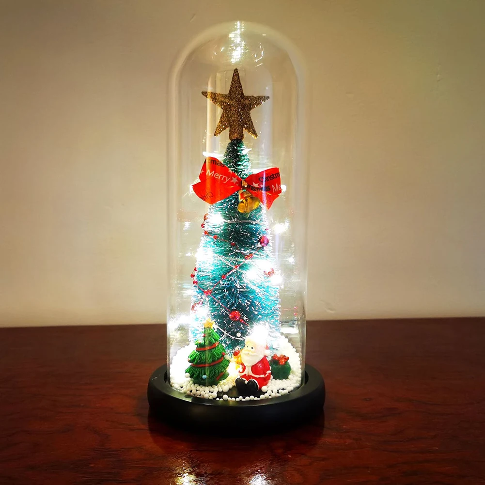 

LED Christmas Tree in Glass Cover Christmas Decoration Night Light Festive Party Lamp Lighting Luminous Tree Christmas Ornaments
