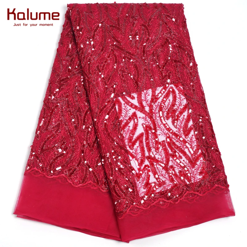 

Kalume Sequins Afrian Lace Fabric Fashion French Net Milk Silk Lace Fabric With Sequins Nigerian Tulle Lace For Wedding 2219