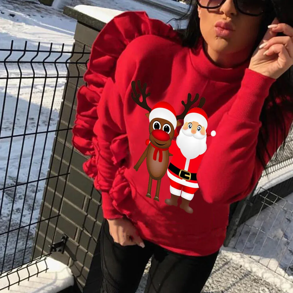 

Sweatshirt New Christmas Women Sweatshirt Xmas Christmas Deer Long Sleeve Sweatshirt Pullover Blouse Maglione #srn
