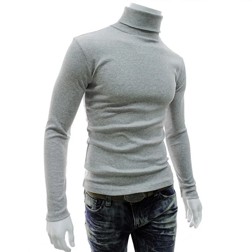 Men Slim Thermal Underwear Turtleneck Tops Long Sleeve Pullover Warm Stretch Knitwear Sweater Male Winter Thermal Clothes