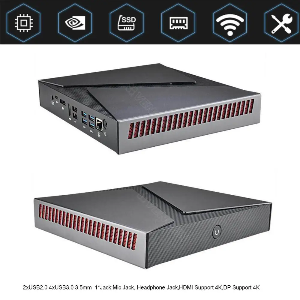 Игровой мини ПК 9 го поколения i7 9750H Windows 10pro GeForce 4G двойная графика 2 * DDR4 64 ГБ