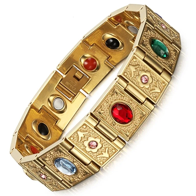 

Gold Stainless Steel Bio Energy Bracelet Men Wonen Fashion Health FIR Bangle CZ Zircon Magnetic Jewelry Bracelets Dropship 2020