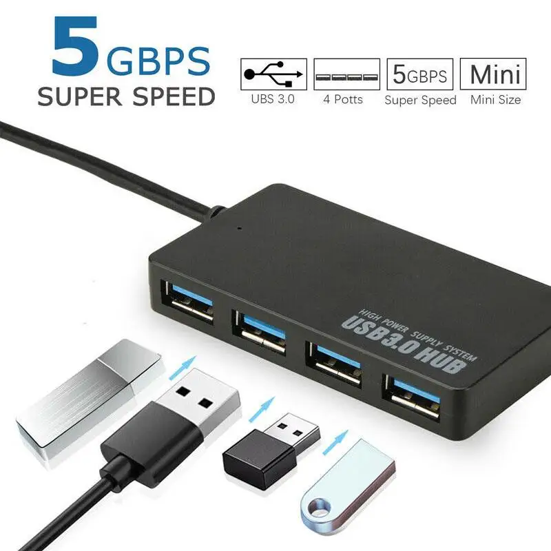 

Ультратонкий USB 3,0, 4 порта, USB, быстрая работа, 5 Гбит/с, адаптер для PS3, ПК, ноутбука, настольного компьютера