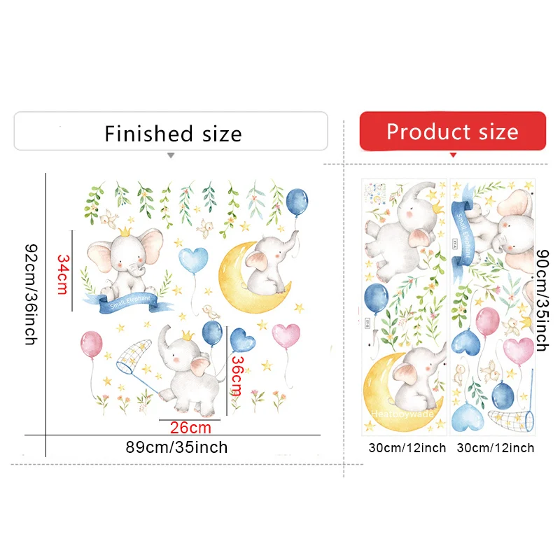 Мультяшные маленькие слоны луна звезды настенные наклейки Спальня дети Детская