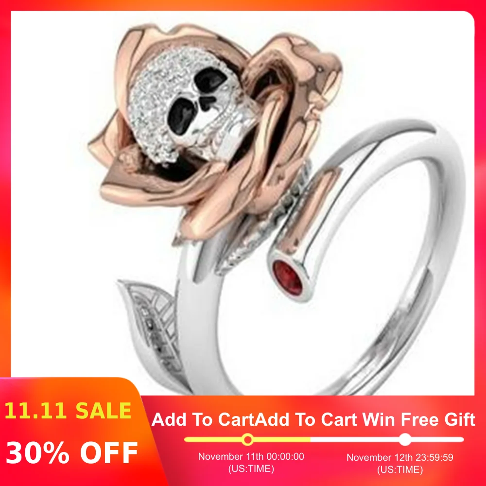 Кольцо с черепом из серебра 925 пробы обручальное кольцо золотым лепестком в