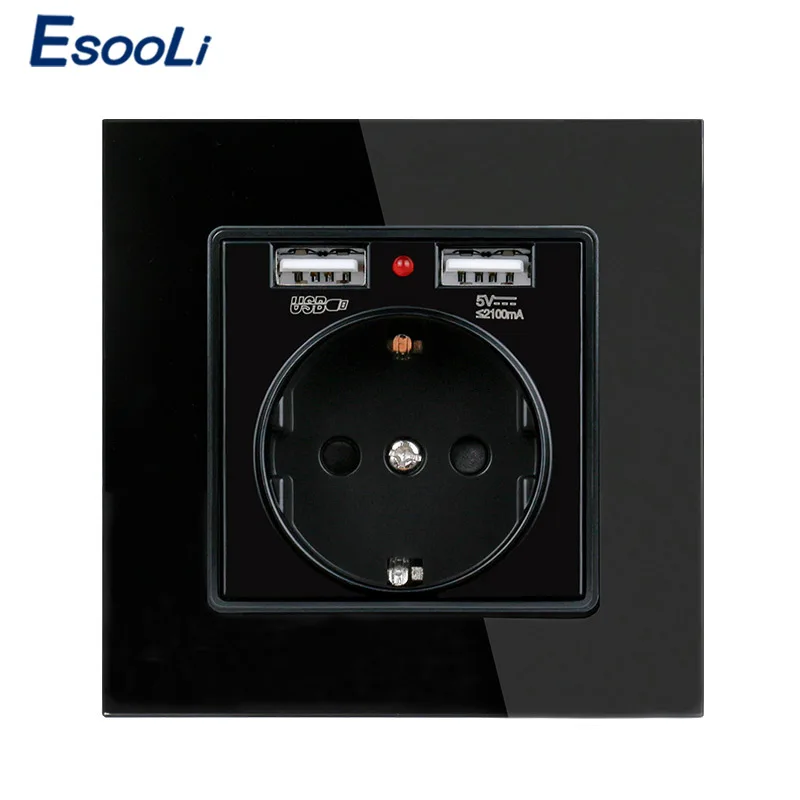 Esooli белая Хрустальная стеклянная панель двойной usb зарядный порт 2.1A 16A Россия