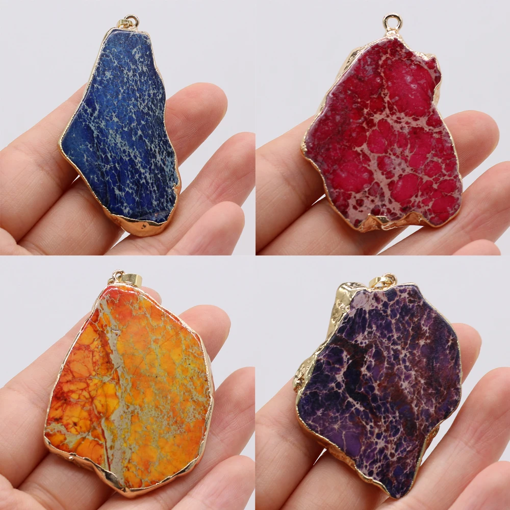

Fashion Imperial Stone Pendants Irregular Gold plate Emperor Jaspers Pendant for Jewelry Making DIY Women Necklace Earring