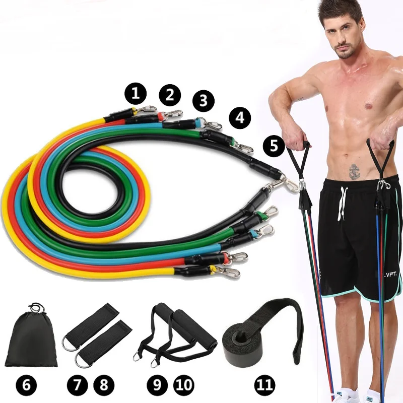 

Fitness Resistance 11pcs/Set Tube Band Yoga Gym Stretch Pull Rope Exercise Training Expander Door Anchor With Handle Ankle Strap