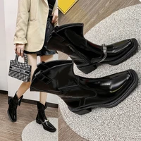fall 2021 new british style martens boots square toe sleeve chunky heel black metal chelsea ins ankle womens metal decoration