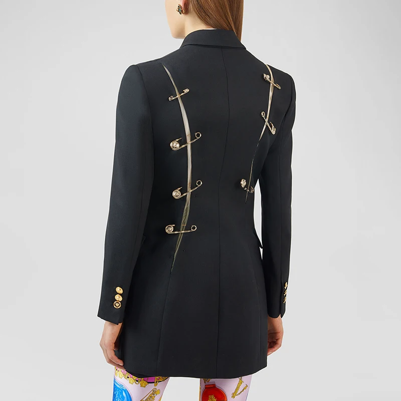 Женский двубортный Блейзер Max Spri черный блейзер с длинным рукавом и пряжкой