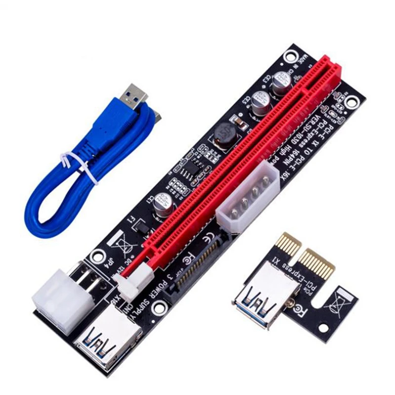 

VER103D 3In1 Power PCI-E Riser Card LED 4Pin 6Pin Sata 15Pin PCIE 1X to 16X 60CM Extension Cable for Bitcoin Miner