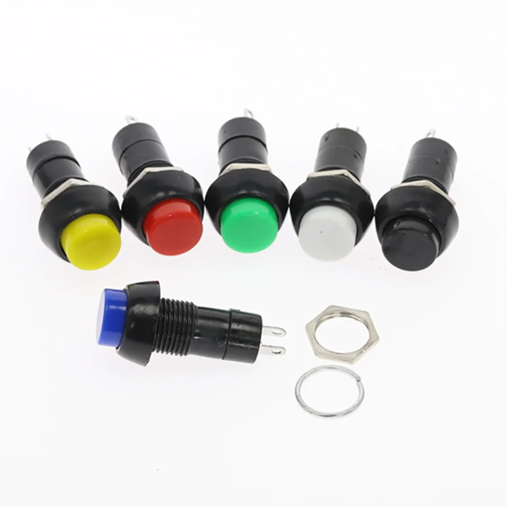 

50/100pcs 12mm self-locking/self-reset Plastic Push Button Switch Latching Switchs 3A 250V AC 2PIN 6Color
