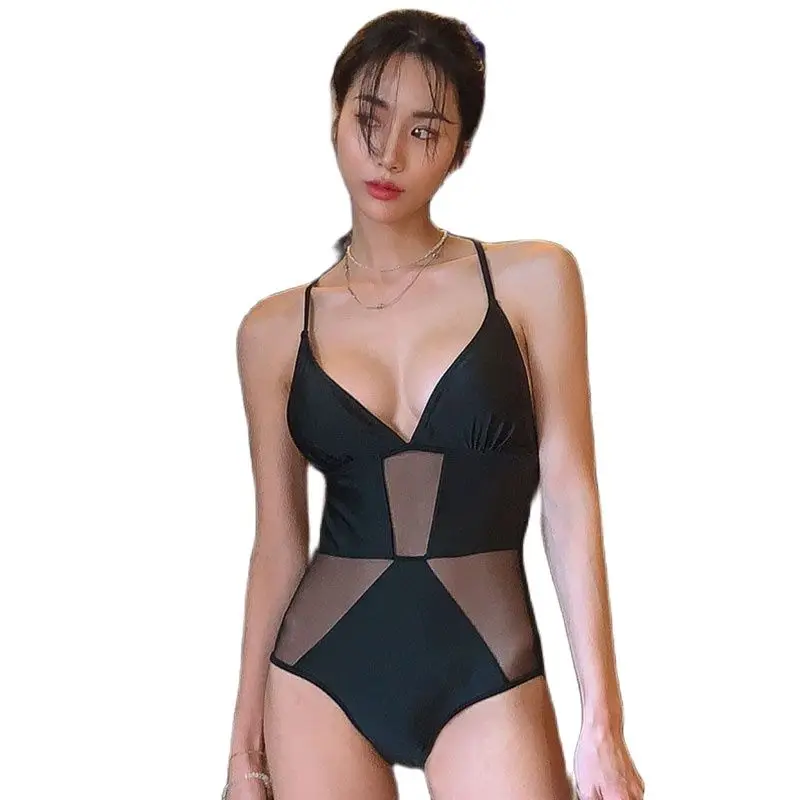 

Женский слитный сексуальный купальник, черная пляжная одежда с глубоким V-образным вырезом, прозрачный летний Монокини, комбинезон, комплек...