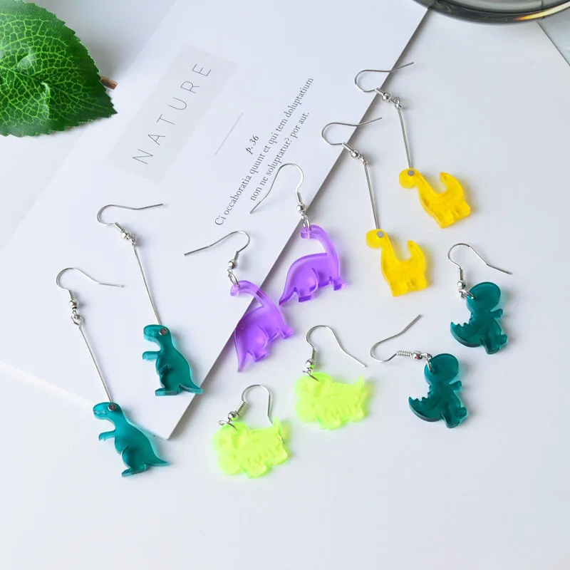 

Cartoon Earrings Cute Acrylic Dinosaur Funny Cheese Cartoon Bottle Long Female Stud Earrings Ear Clip Korean Fashion