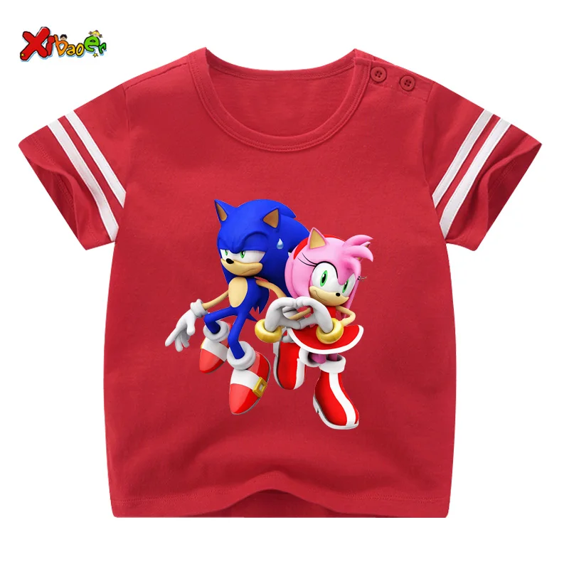 

New Striped T Shirt Boy Cartoon Sonic hedgehog t shirt Printed Girls Children Kids Clothes Baby Funny Tshirt Girl Summer T Shirt