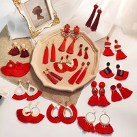blinla new bohemian pearl big tassel drop earrings 2020 for women fashion statement red wedding dangle earrings vintage jewelry