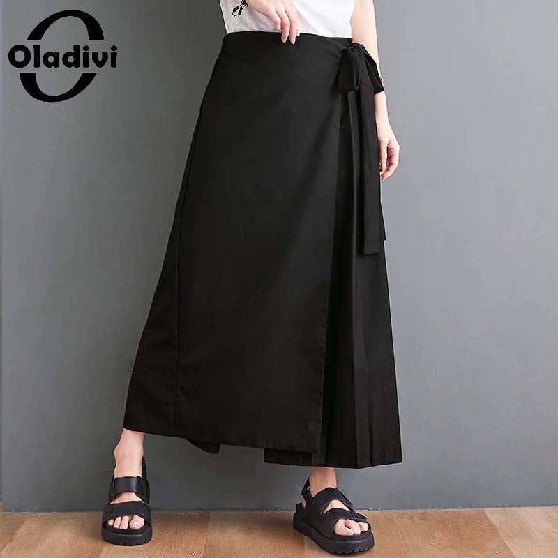 

Модные черные брюки Oladivi с бантом для женщин, повседневные свободные брюки с эластичным поясом, новинка сезона весна-лето-осень 2022 года, Капр...
