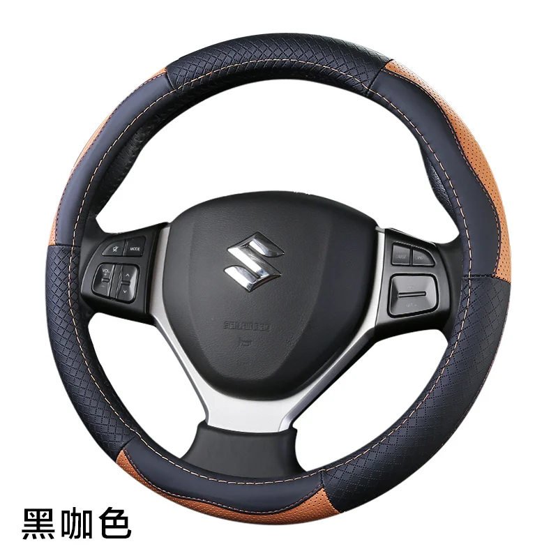 A black with coffee Топ Слои кожаный руль охватывает Для Suzuki Alivio/Ciaz Baleno Celerio Jimny SX4 S-Cross Grand Vitara Aerio Kizashi Liana - Название цвета: A black with coffee