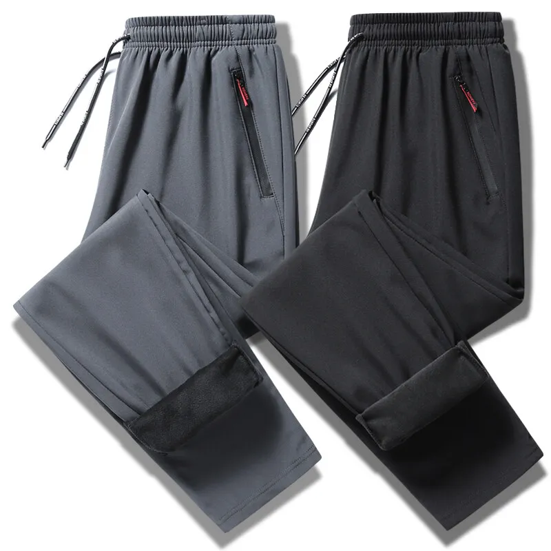 Прямые повседневные брюки, сохраняющие тепло, брюки для мужчин, бархатные спортивные брюки, осень и зима, утепленные свободные черные, серые... от AliExpress RU&CIS NEW