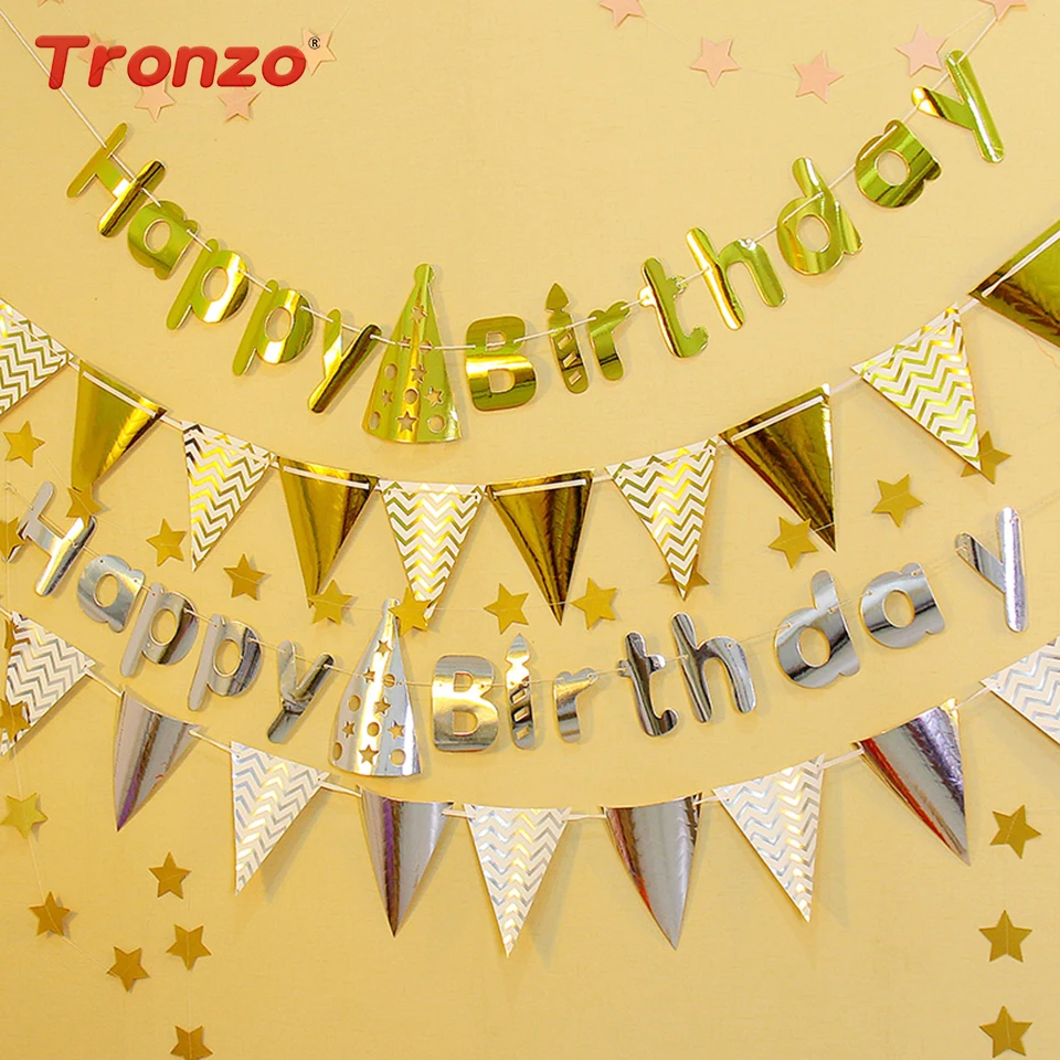 Золотистая Серебристая баннер на день рождения Tronzo украшение романтичная