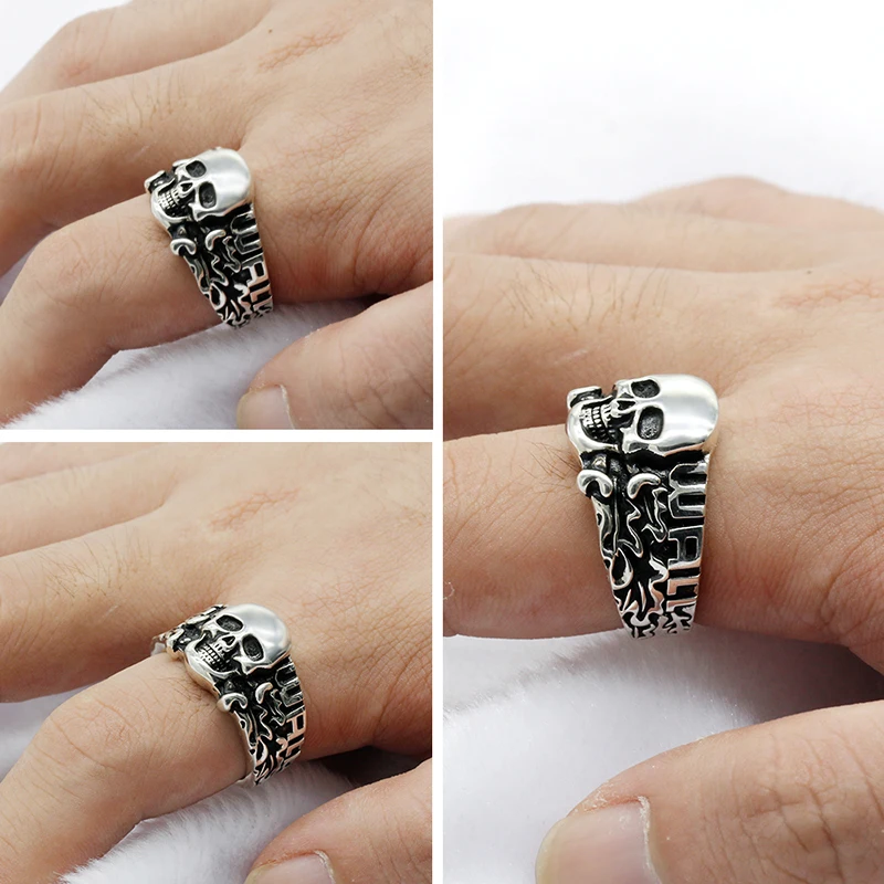

Creative 925 Sterling Silver Skull Ring Men's Gothic Personality Punk Ring Fashion Metal Accessories Party Jewelry Size 7-12