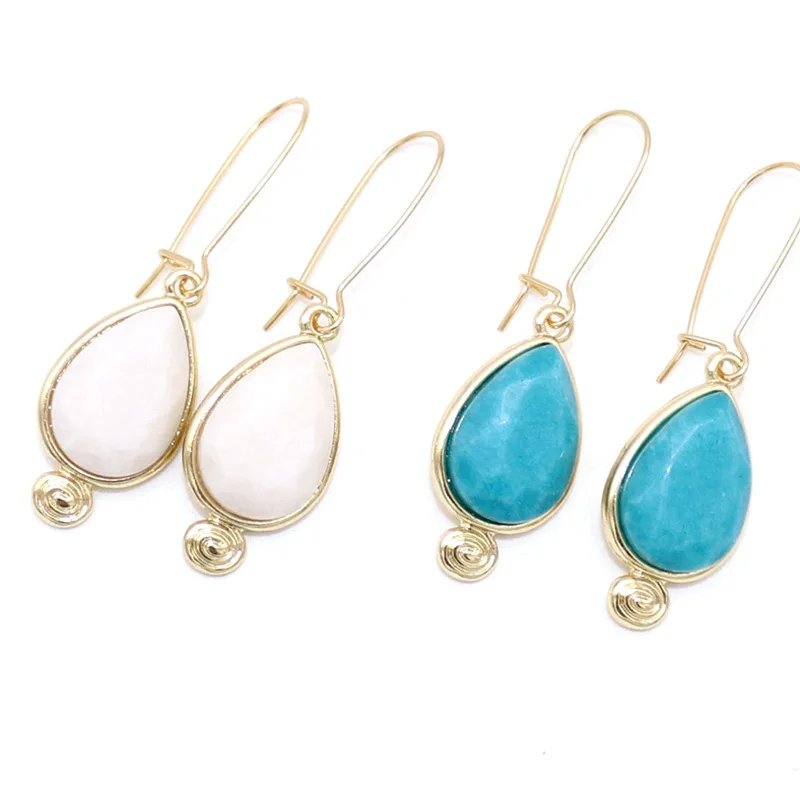 Белые серьги Geen Druzy Stone геометрические в виде капли воды Золотые Brincos Pendientes