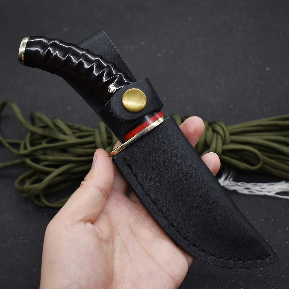 

Damascus Steel Straight Knife Outdoor Camping Sharp Fixed Knife Jungle Rescue Household Fruit Cutting Knife Kitchen Knife Edc