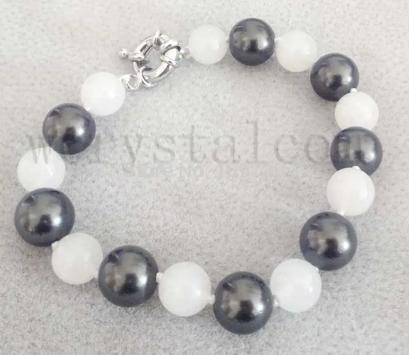Jewelry 00714 black mother of pearl 10mm white stone necklace bracelet set (A0423) | Украшения и аксессуары