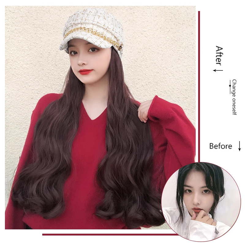 Горячий стиль коричневый длинный волнистый синтетический парик с светильник