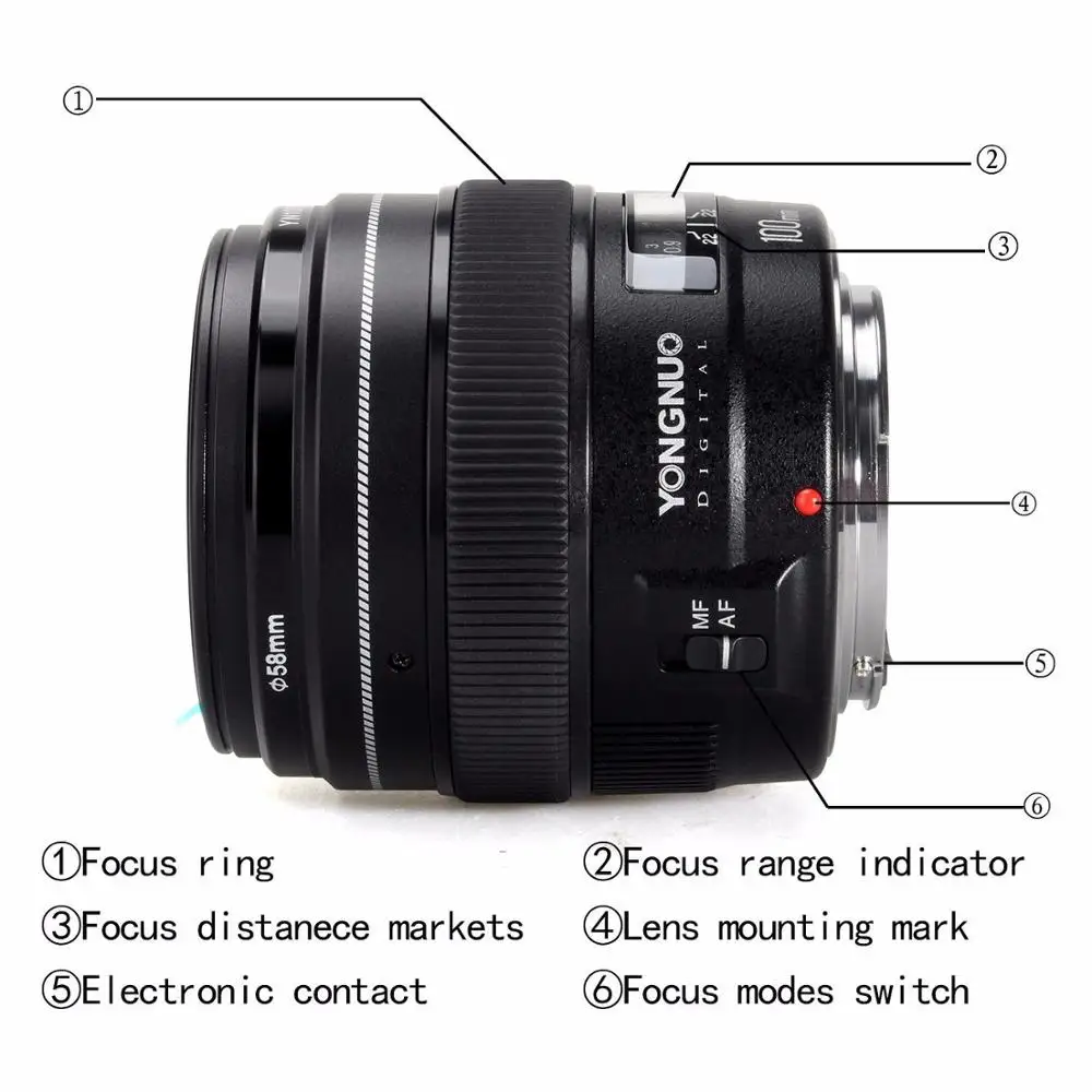 YONGNUO 100 мм YN100mm F2 Большая диафрагма средний телеобъектив Prime для Canon EF Mount 5D IV 1300D T6 760D