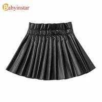 babyinstar new arrival toddler childrens clothing kids pu leather black skirts for baby girls casual pleated skirt outfit