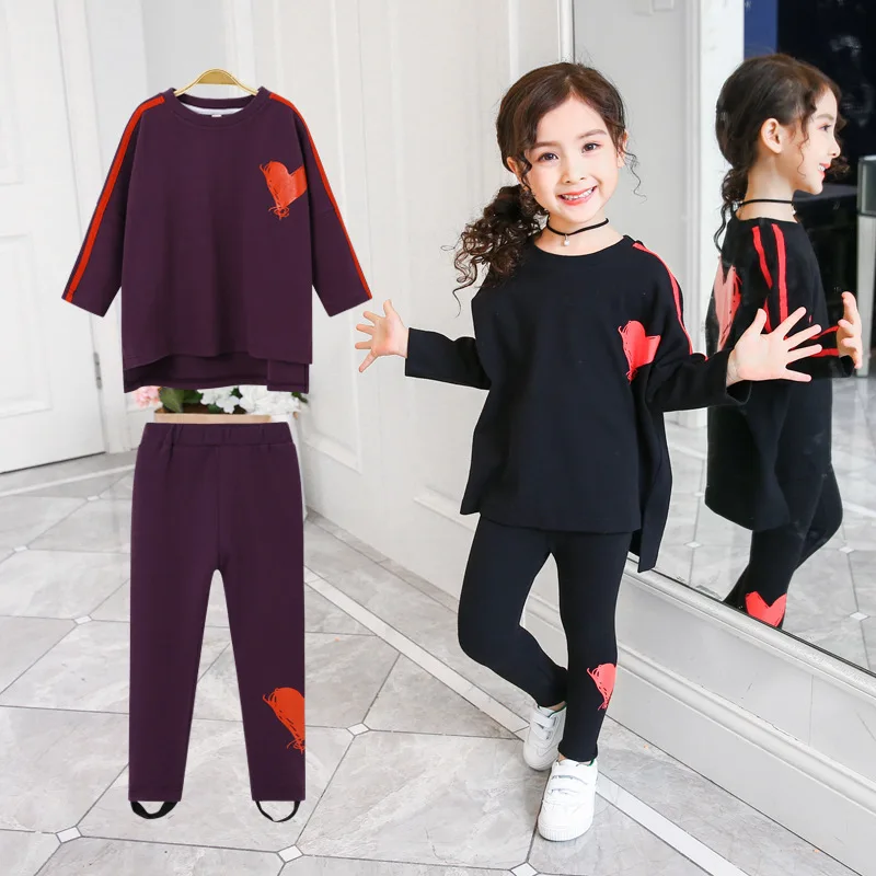 

2-8 Years Girls Stretch Long Sleeve Clothing Two-piece Sets Spring Autumn Casual Pullover Fashion Children Clothes Girls Set