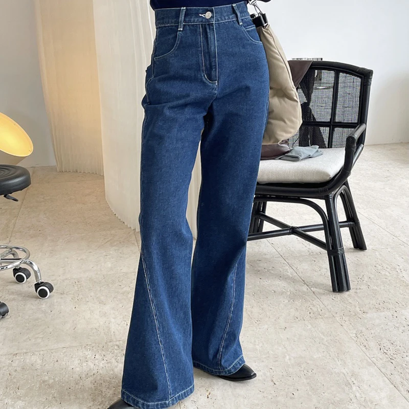

Women's casual solid color high-rise flared jeans in autumn and winter