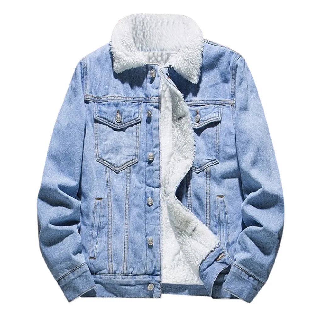 Мужская джинсовая куртка с мехом MUQGEW теплая винтажная длинным рукавом свободная